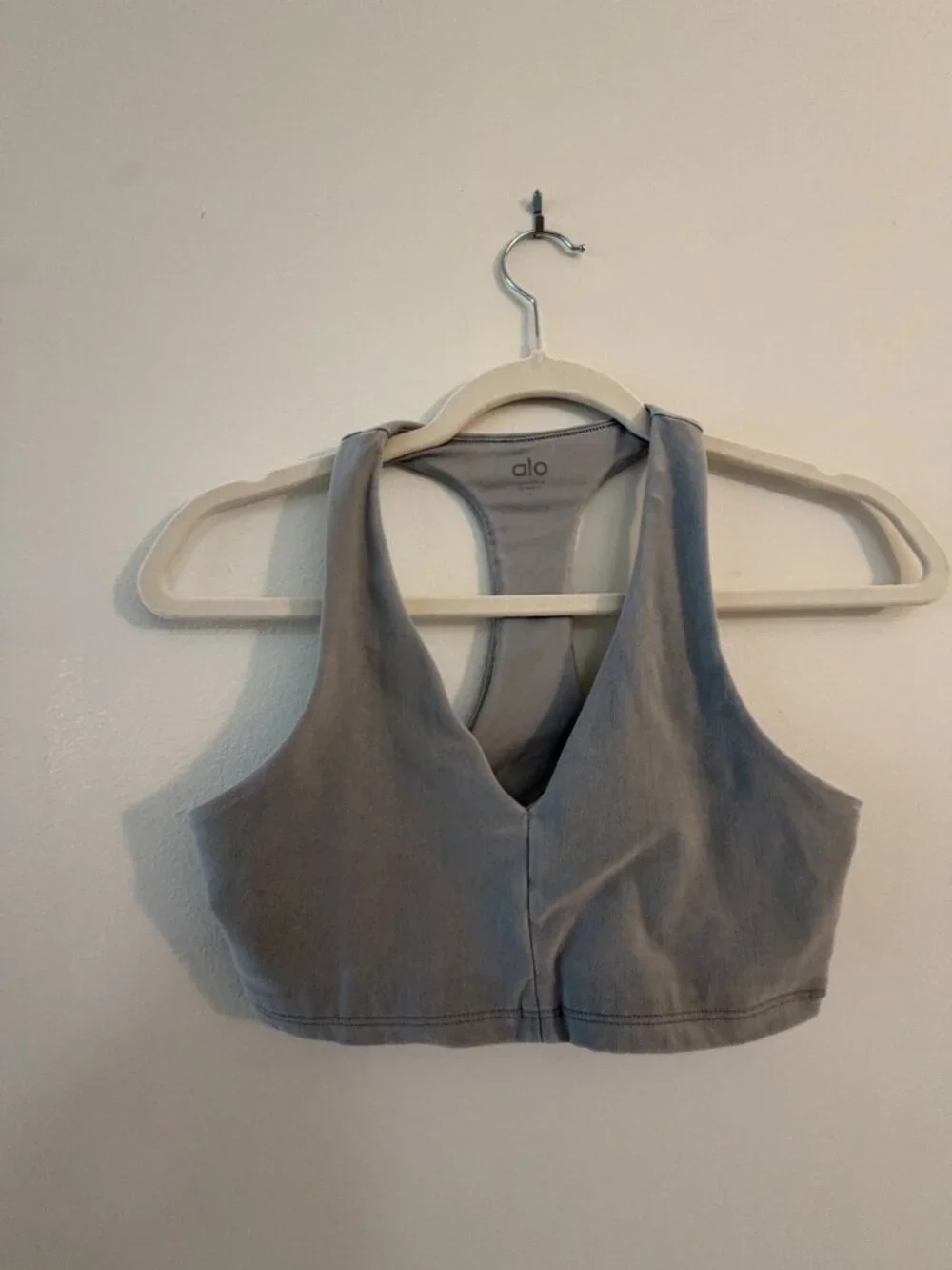 Alo Yoga Alosoft Lounge Set S Blue Grey High Waist Leggings + V-Neck Bra
